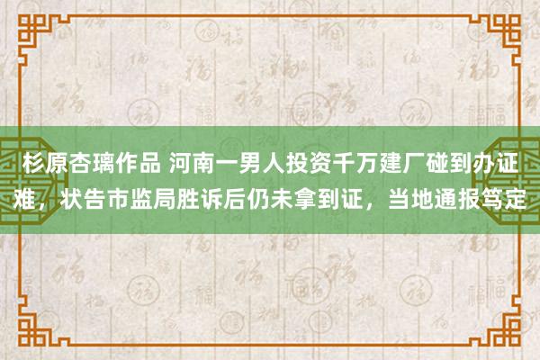 杉原杏璃作品 河南一男人投资千万建厂碰到办证难，状告市监局胜诉后仍未拿到证，当地通报笃定