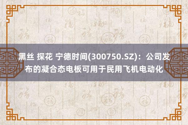 黑丝 探花 宁德时间(300750.SZ)：公司发布的凝合态电板可用于民用飞机电动化